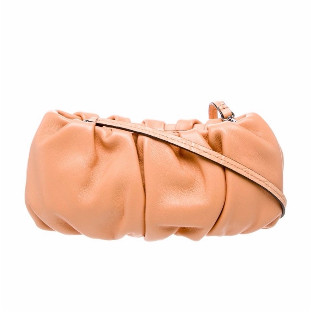 STAUD Peach-Orange Ruched Leather Wristlet / Shoulder / Clutch with Dust Bag - Picture 5 of 8